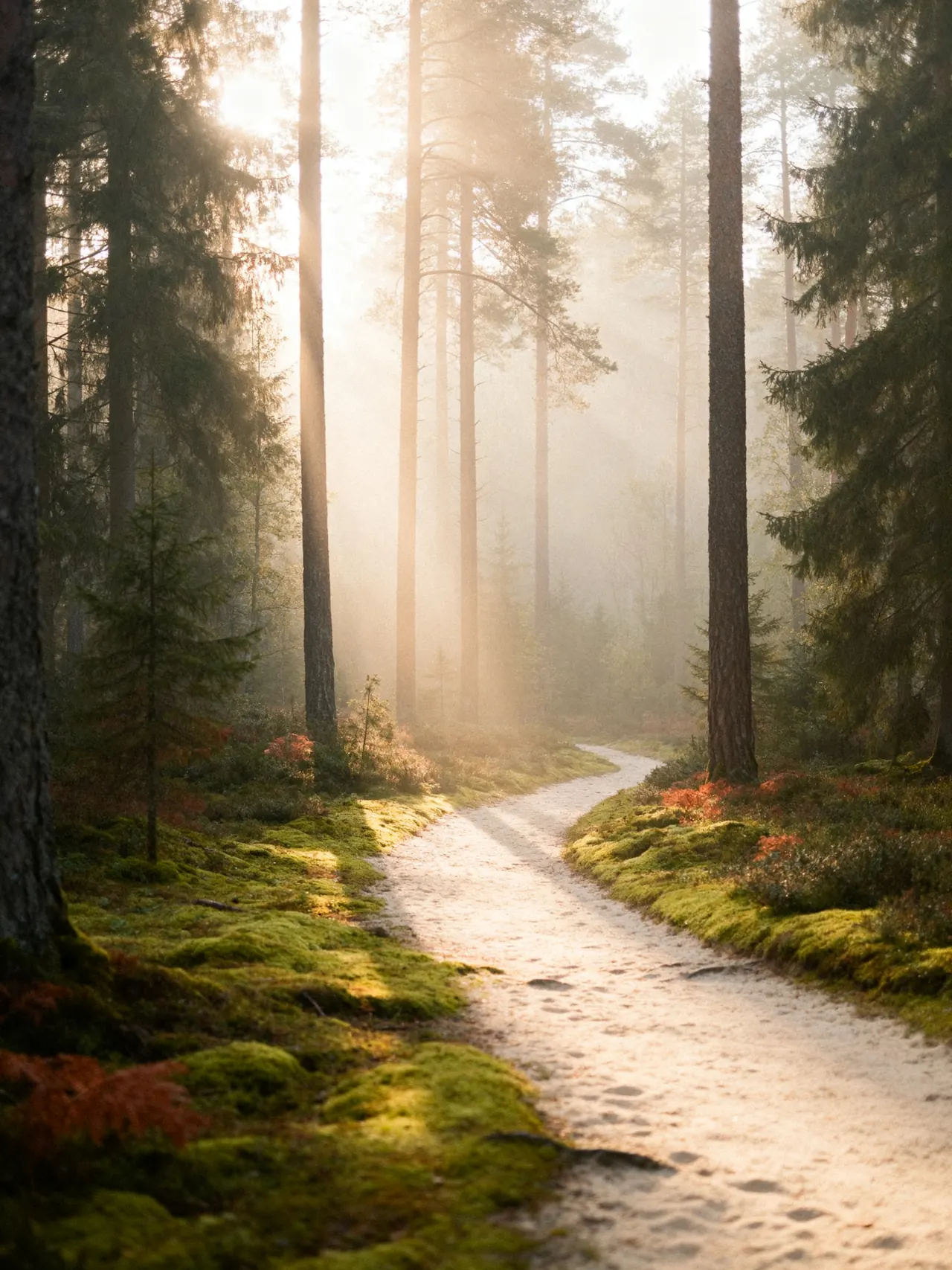 Bosque con niebla al amanecer